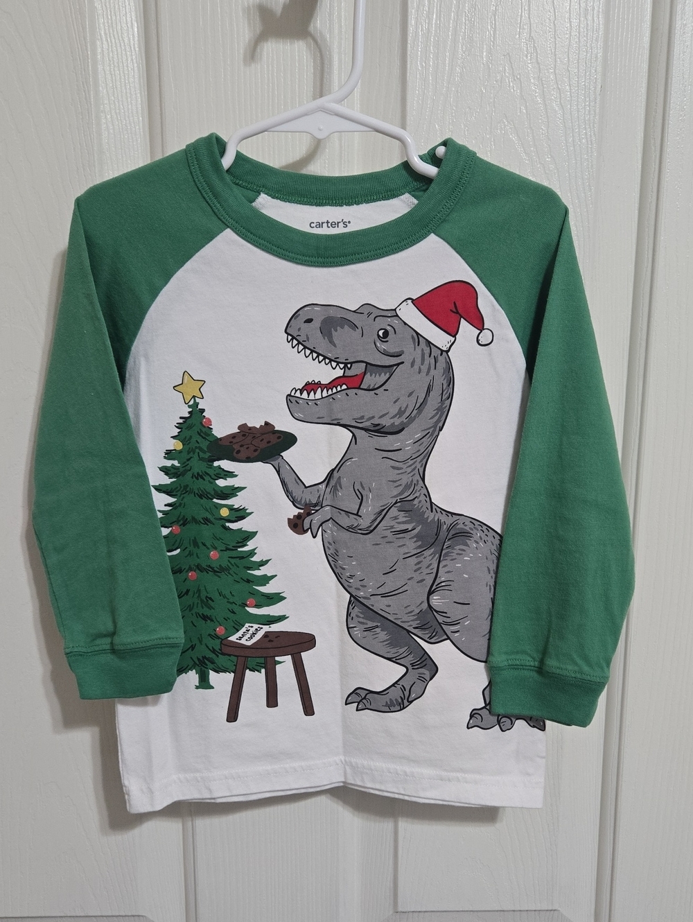 Carter's Boys Christmas T-Rex Dinosaur Raglan Shirt